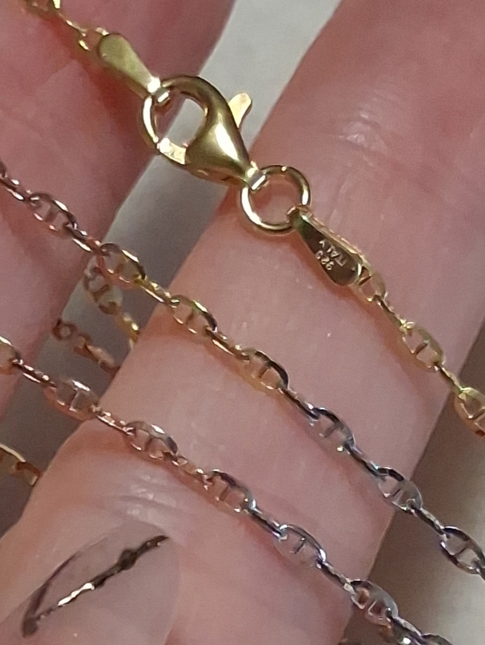 Tri Gold Over 925 SS Dainty Twisted Mariner 18"